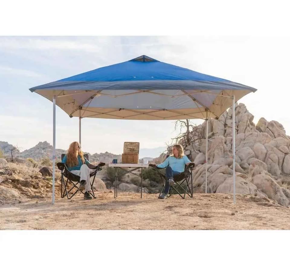  Everbilt 12 ft. x 12 ft. Blue Mega Shade Pop-Up Canopy with Grey Trim