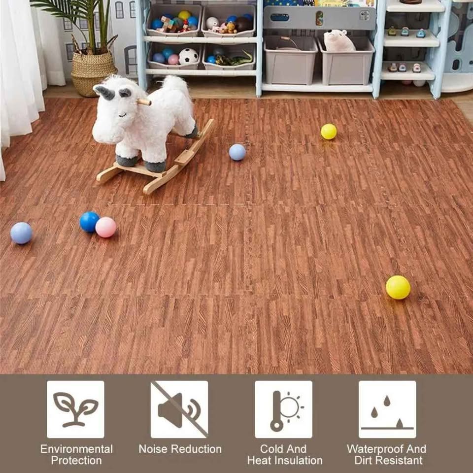(4-Pack) 24" x 24" x 0.47" Dark Wood Grain EVA Interlocking Foam Floor Mat for Exercise