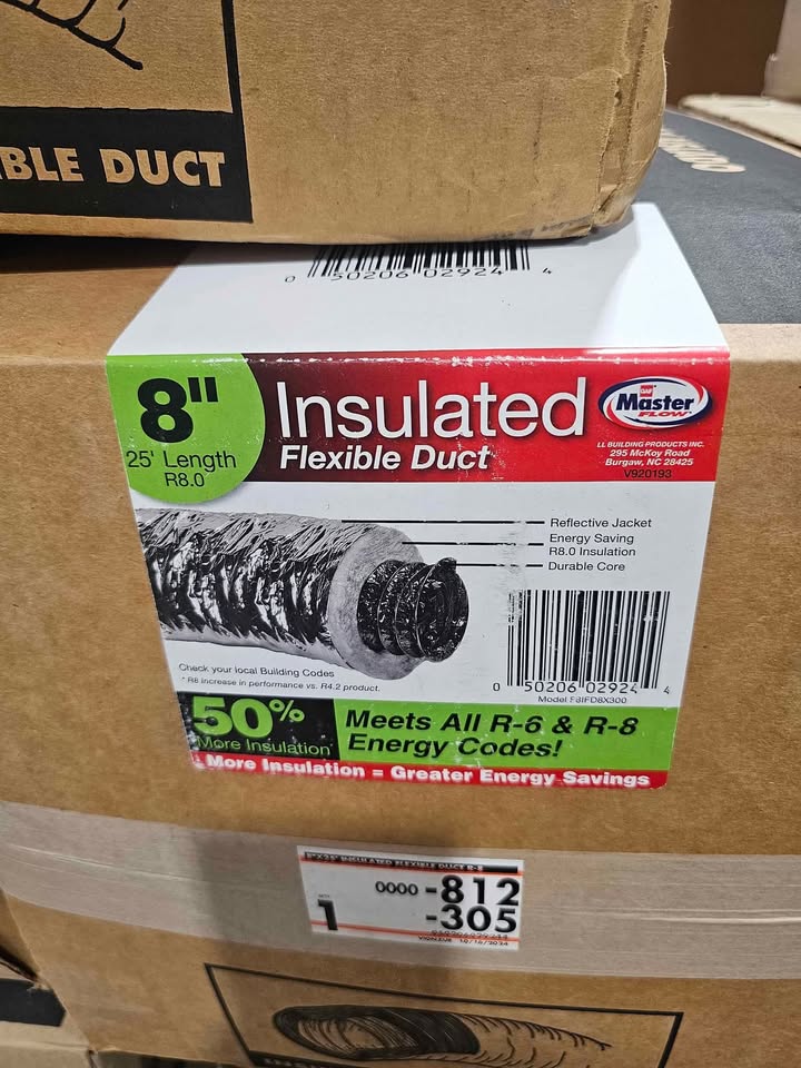  Master Flow 8 in. x 25 ft. Insulated Flexible Duct R8 Silver Jacket