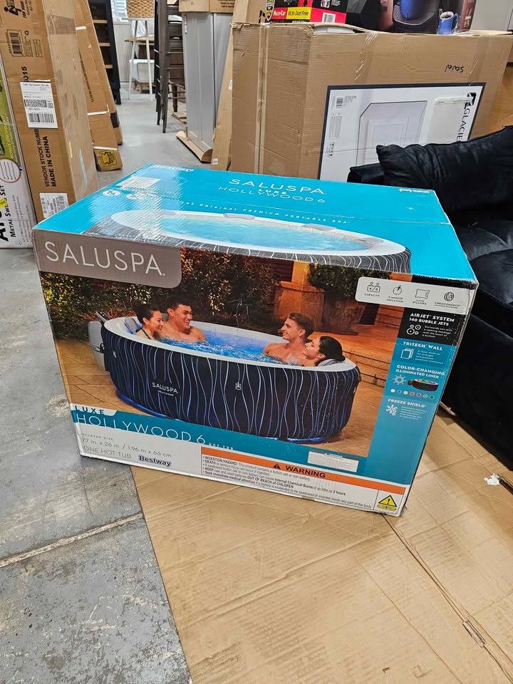 SaluSpa Hollywood AirJet Inflatable Circle Hot Tub Spa with Color-Changing LED Lights 4-6 Person