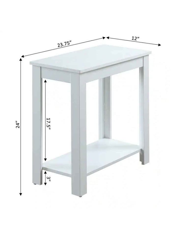  12 in. White Standard Rectangular Wood End Table with Shelf