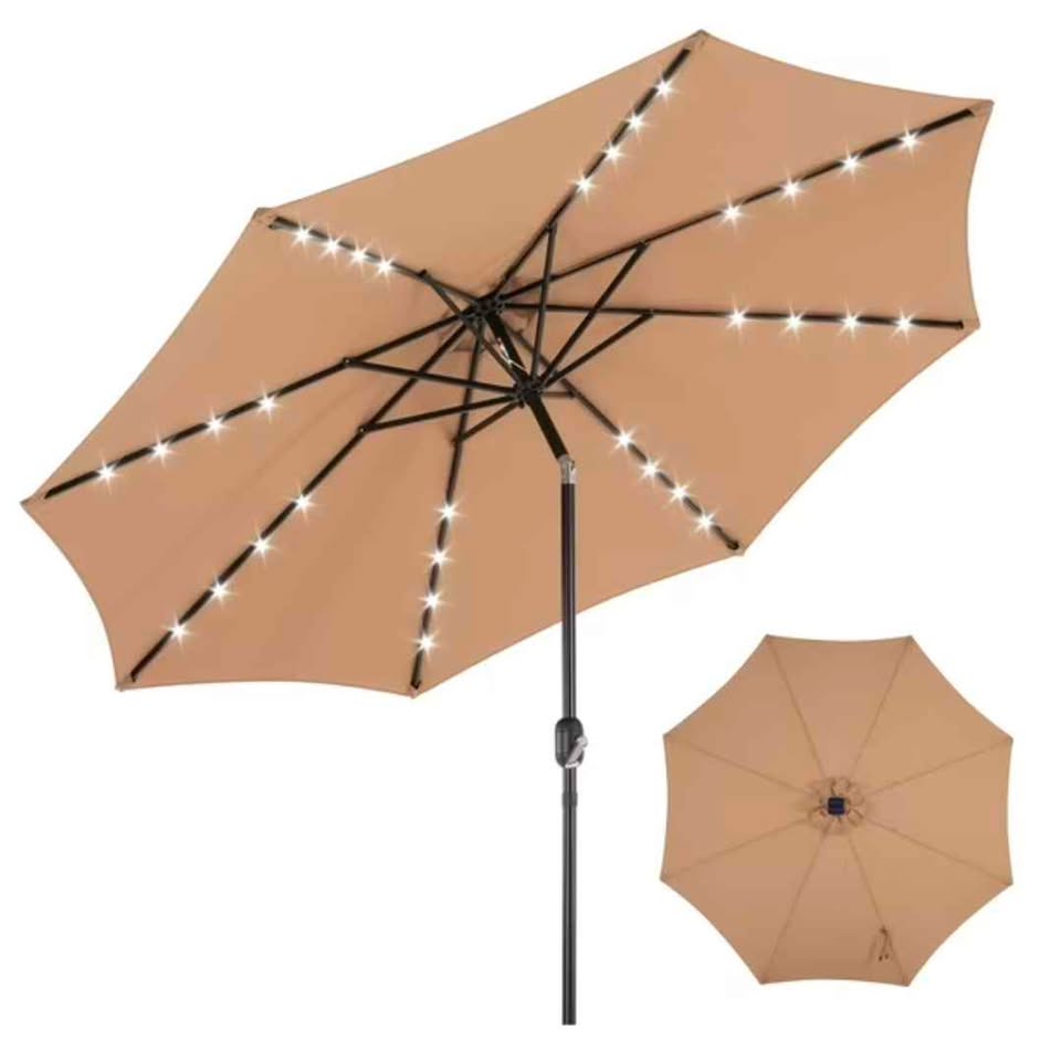  10ft Solar 32 LED Lights Patio Umbrella with Tilt Adjustment and UV-Resistant Polyester Fabric