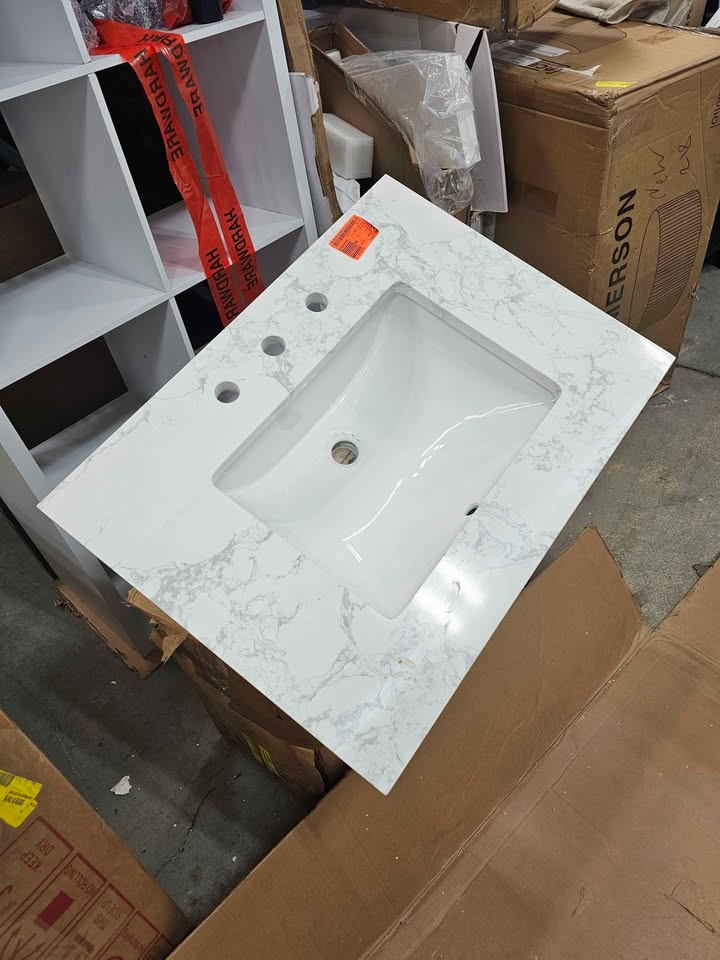  30 in. W x 22 in. D Engineered Stone Composite White Rectangular Single Sink Vanity Top in Lunar