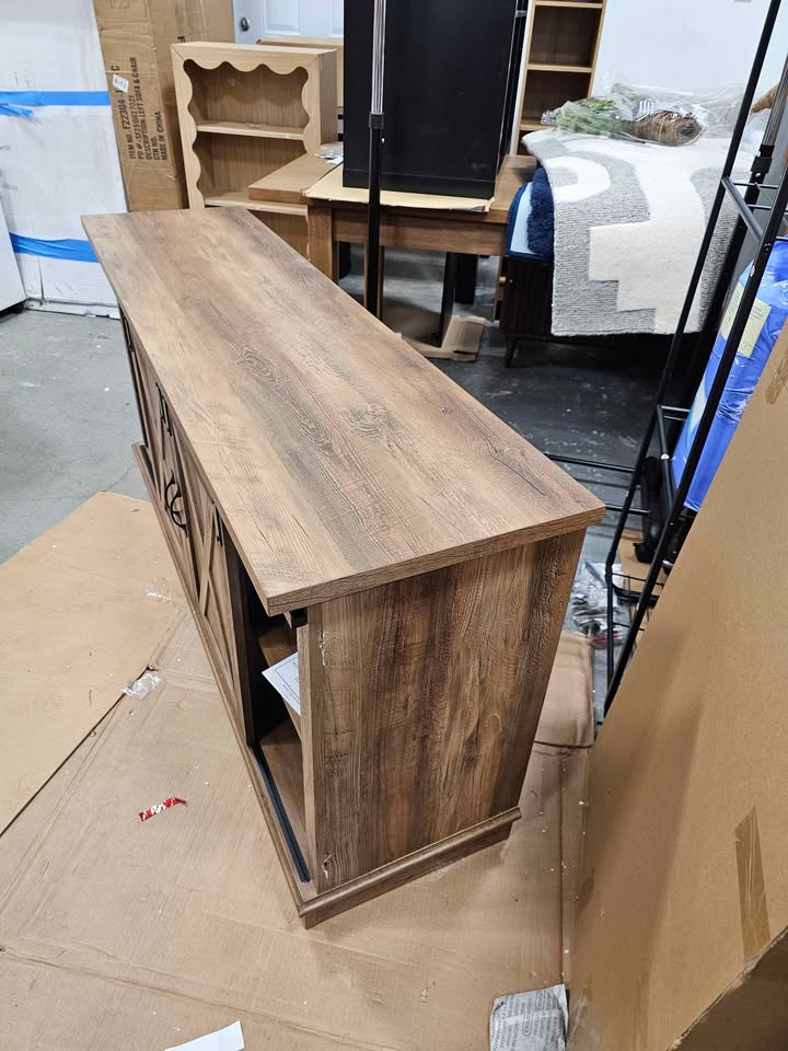  Walker Edison Modern Farmhouse Barn Door TV Stand for TVs up to 65", Reclaimed Barnwood