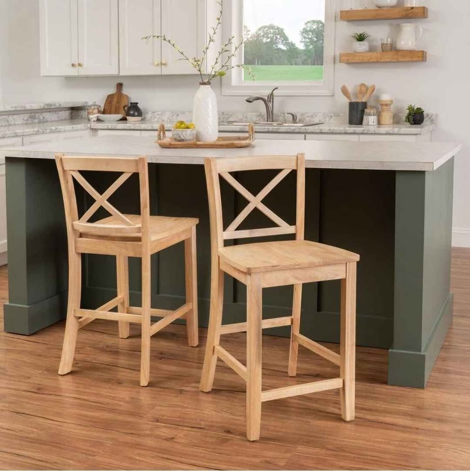Alexandria X Back 24 in. Natural Unfinished High Back Wood Counter Stool with Wood Seat