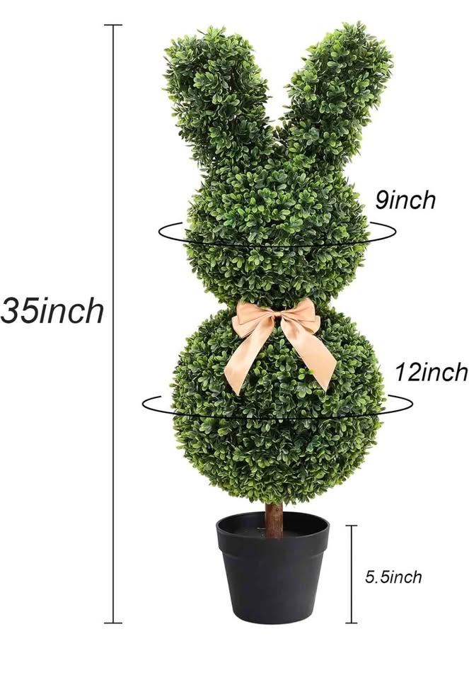  3FT Boxwood Bunny Topiary, 2 Pcs Faux Bunny Shape Boxwood Topiary
