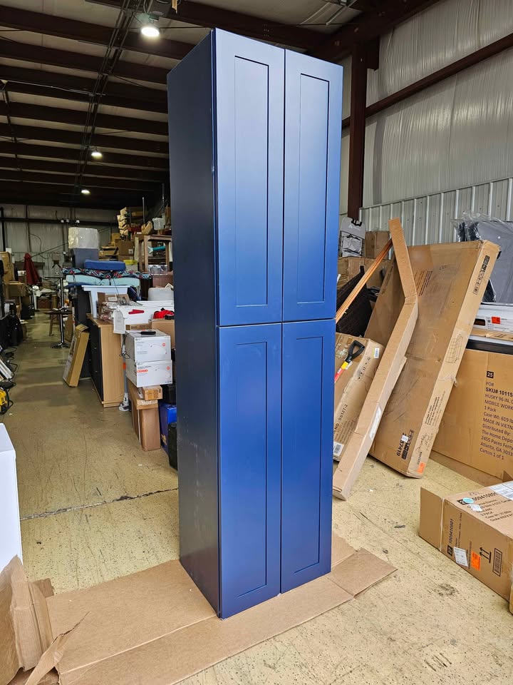  Blue Plywood Shaker Stock Assembled Tall Pantry Kitchen Cabinet 24 in. W x 91 in. D H x 19 in. D