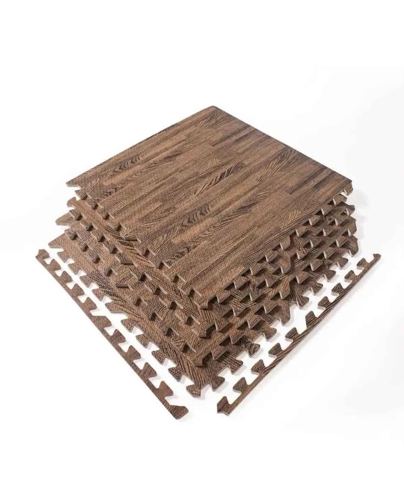 (4-Pack) 24" x 24" x 0.47" Dark Wood Grain EVA Interlocking Foam Floor Mat for Exercise