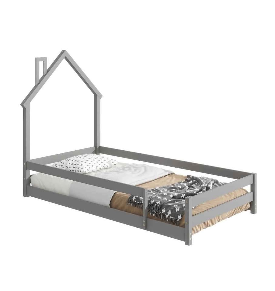  Twin Size Floor Bed with House-Shaped Headboard