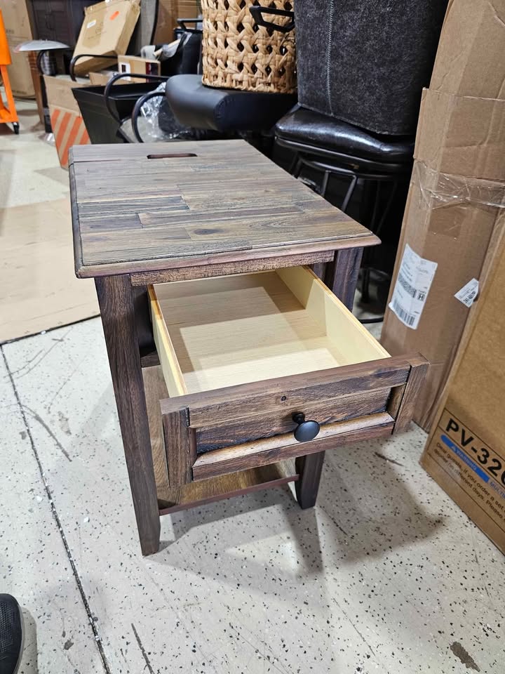  DENISON RECTANGULAR NIGHT STAND END TABLE WITH DRAWER USB