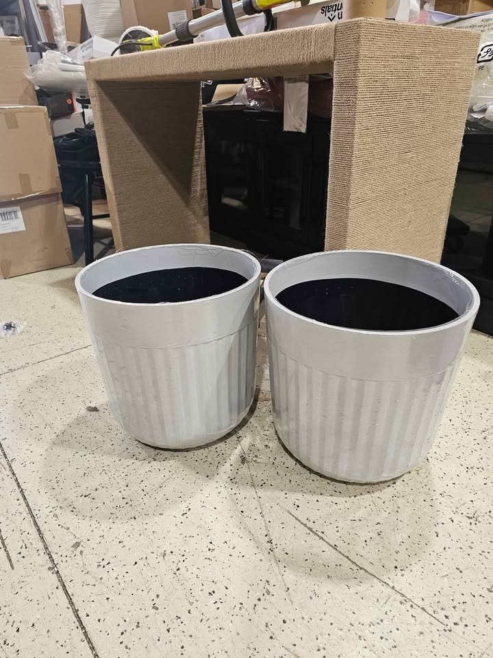 (Set of 2) 15 in. x 15 in. Arlington Fluted Antique Ghost Self-Watering Resin Planter