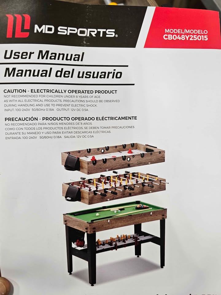 MD Sports 48" 3-in-1 Multi Game, Pool Table, Air Hockey, Foosball Table, by MD Sports