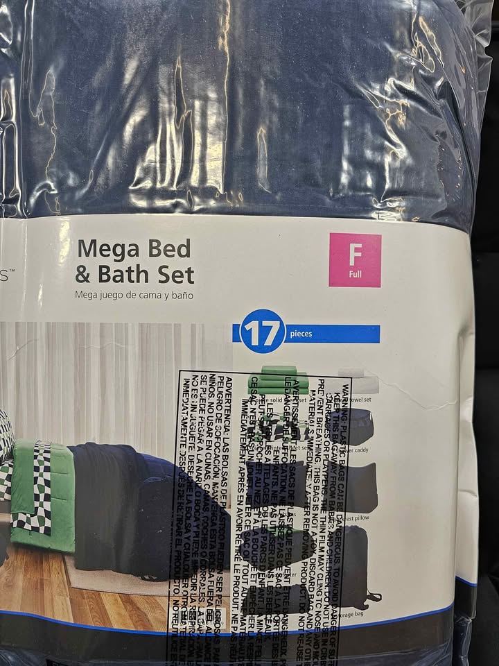 17pc College Dorm Essentials Bundle, Full, Reversible Bed in a Bag Comforter Set, Navy