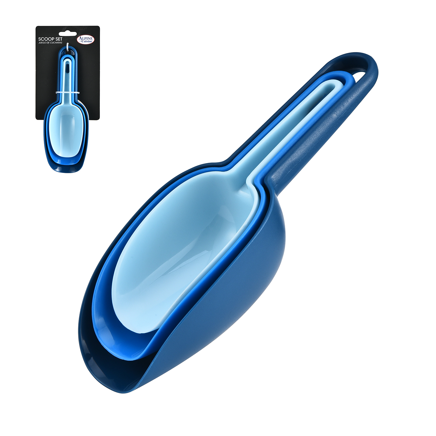 Alpine Cuisine Set of 3pc Plastic Tonal Blue Scoops