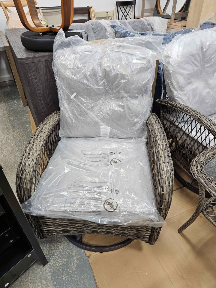  3-Piece Wicker Outdoor Bistro Set with Gray Cushions
