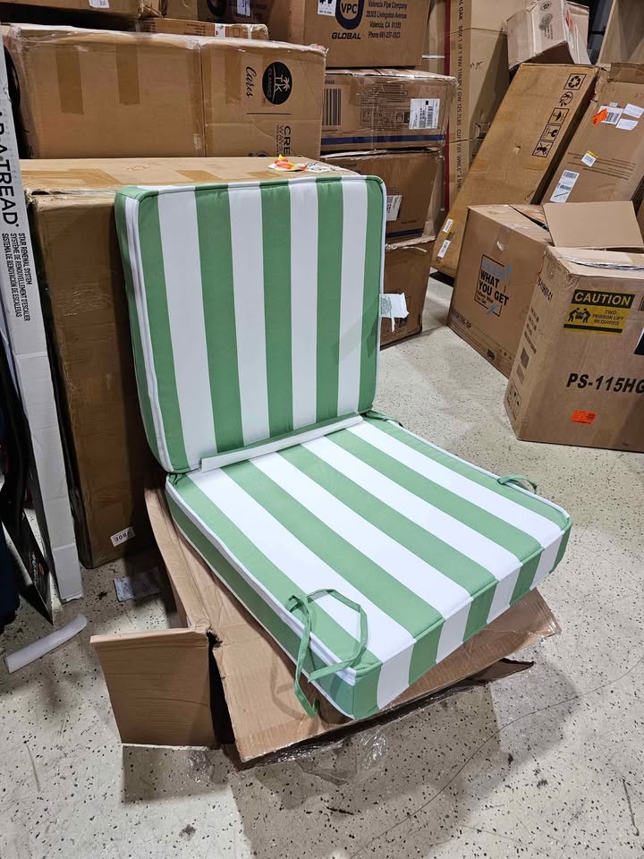 22 in. L x 45 in. W x 4 in. T Outdoor Deep Seat Chair Cushion Set in Awning Stripe Cucumber