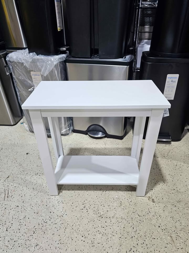  12 in. White Standard Rectangular Wood End Table with Shelf