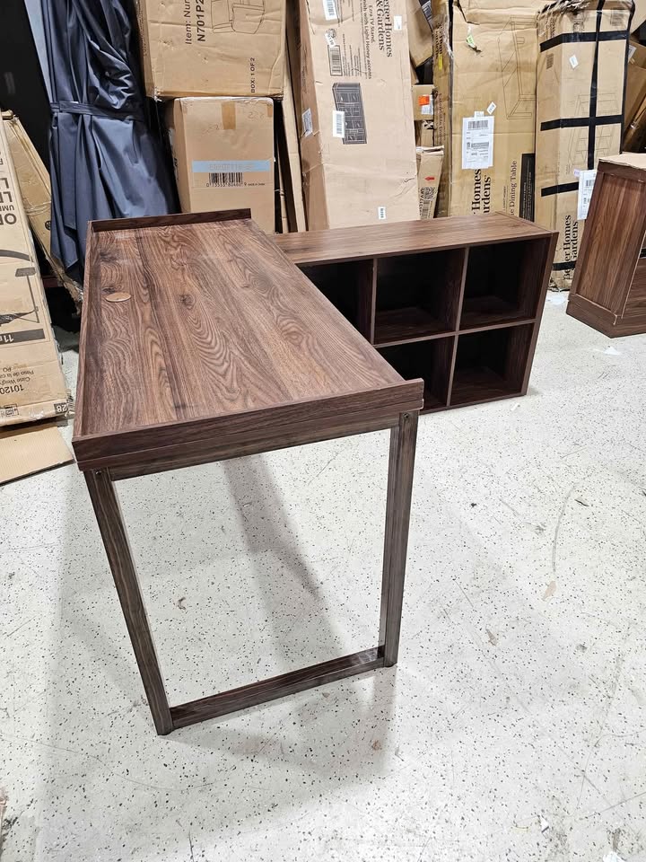 Better Homes & Gardens Ezra Modular L Desk with 6-Cube Storage, Walnut Finish
