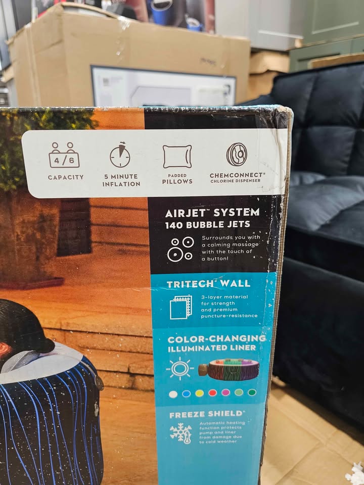 SaluSpa Hollywood AirJet Inflatable Circle Hot Tub Spa with Color-Changing LED Lights 4-6 Person