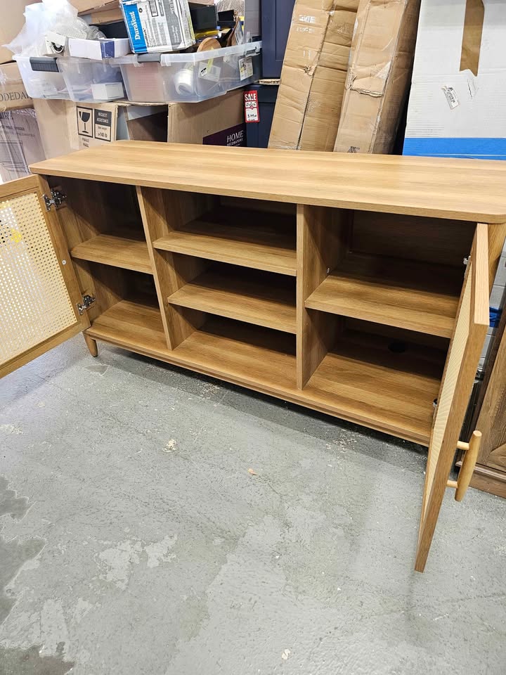  Better Homes & Gardens Springwood Cane TV Stand for TV's up to 65", Light Honey Finish