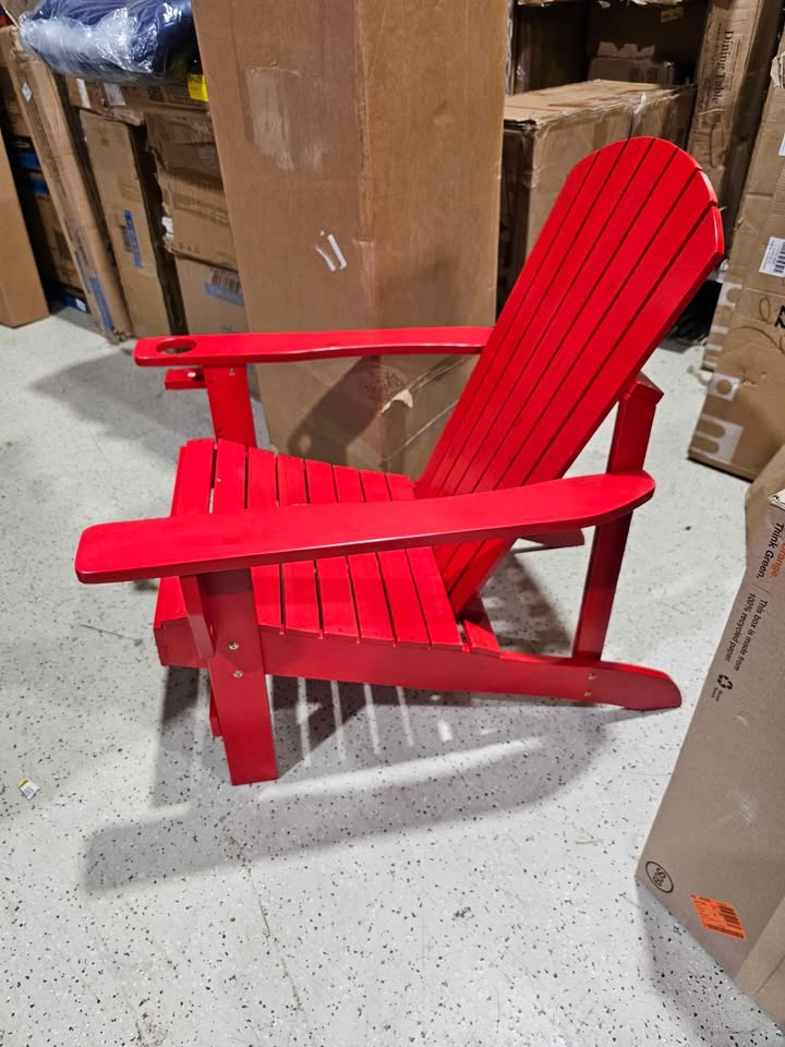 Outsunny Red Wood Adirondack Chair for the Deck with Ergonomic Design and a Built-In Cup Holder