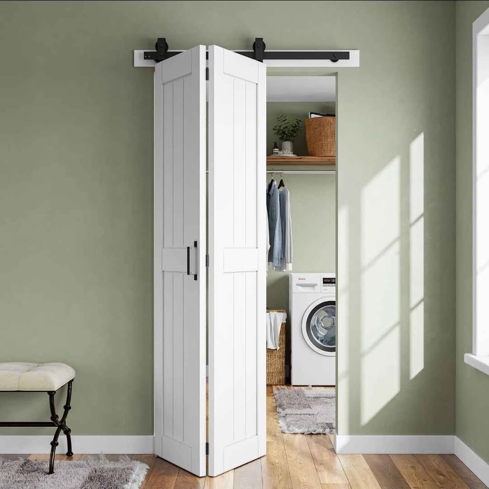 Bifold Barn Door 32'' x 84'',Bi-Fold Sliding Closet Doors with Hardware Kit
