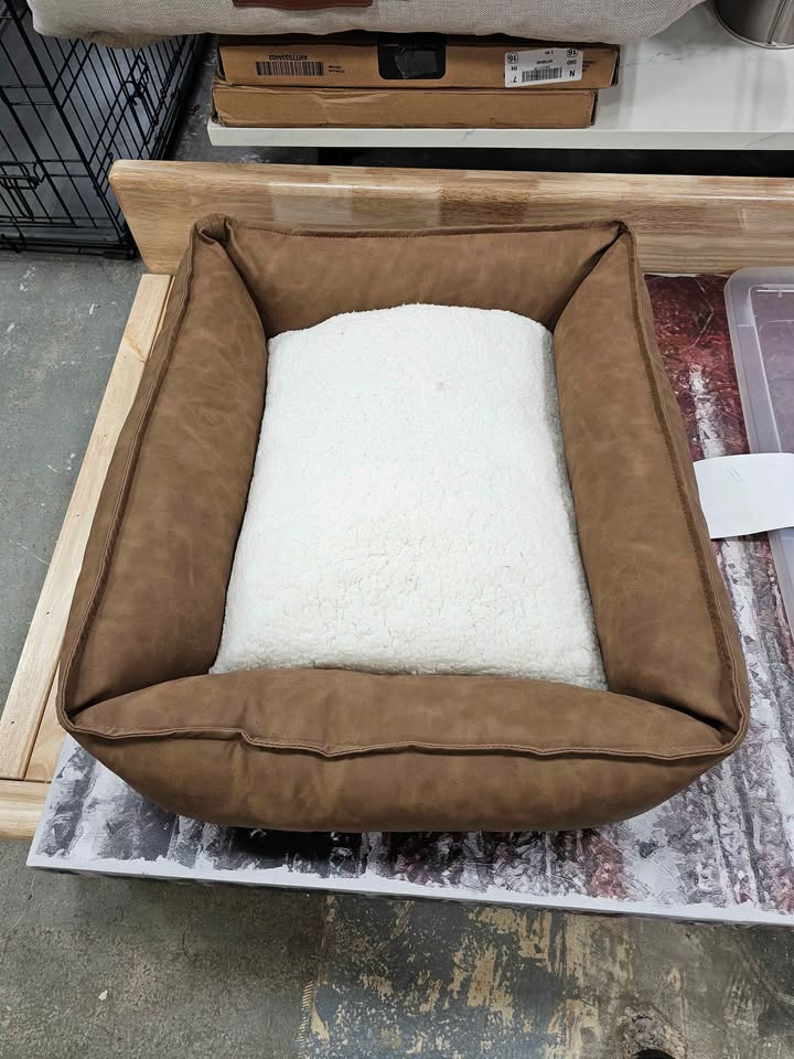 Cuddler Faux Leather Bolster Dog Bed - Boots & Barkley, M size