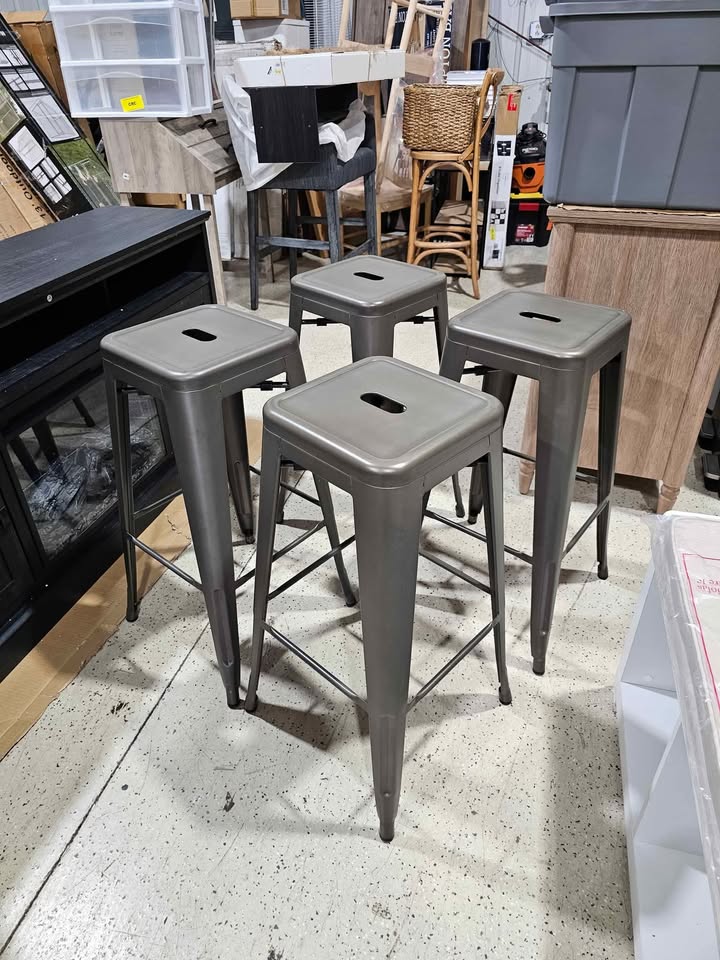 Howard 30inch Metal Stool, Set of 4, Gunmetal Color, Backless Style for Indoor