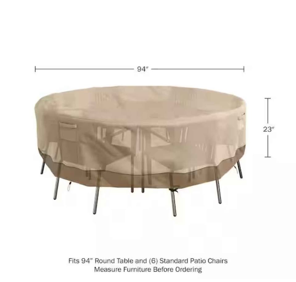  Pure Garden Beige Large Heavy-Duty Round Outdoor Table Cover