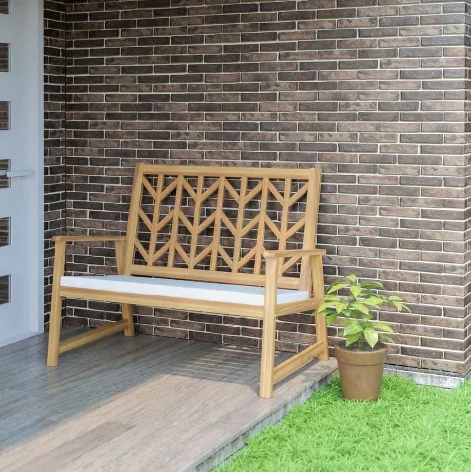TK CLASSICS Acacia Wood Outdoor Bench with White Cushion