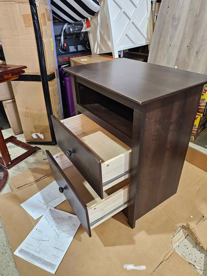  Fremont 2-Drawer Tall Nightstand With Open Cubbie, Espresso