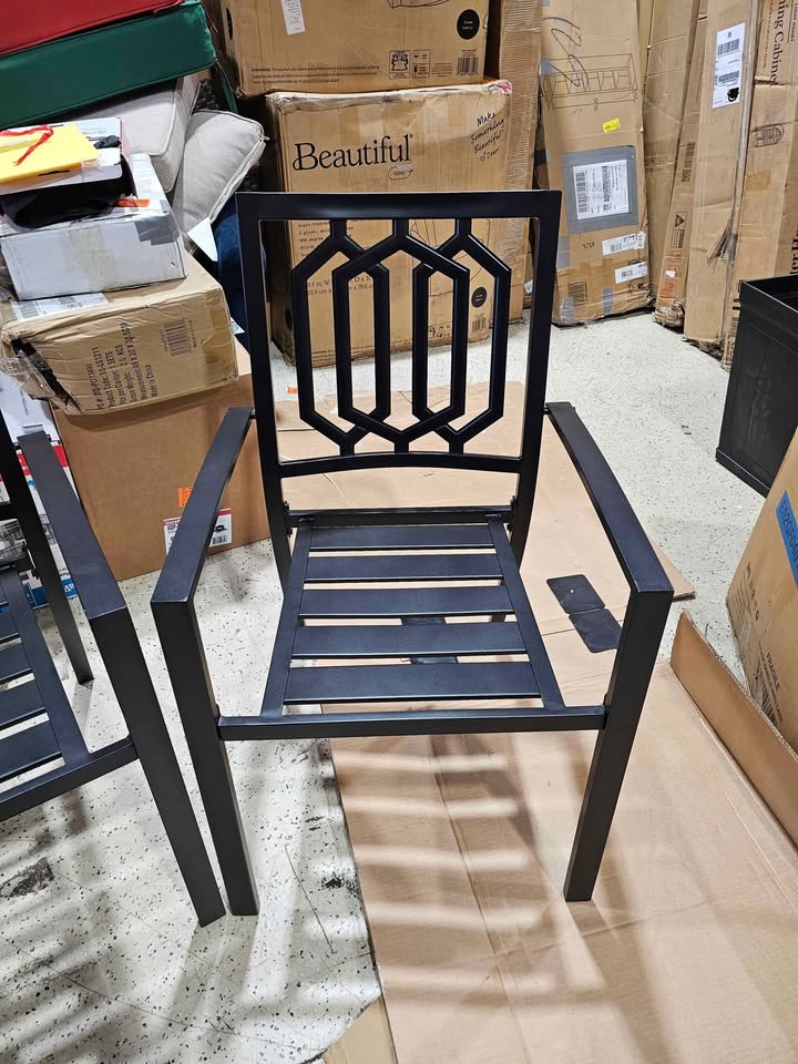 (2-Pack) Black Stackable Metal Patio Outdoor Dining Chair