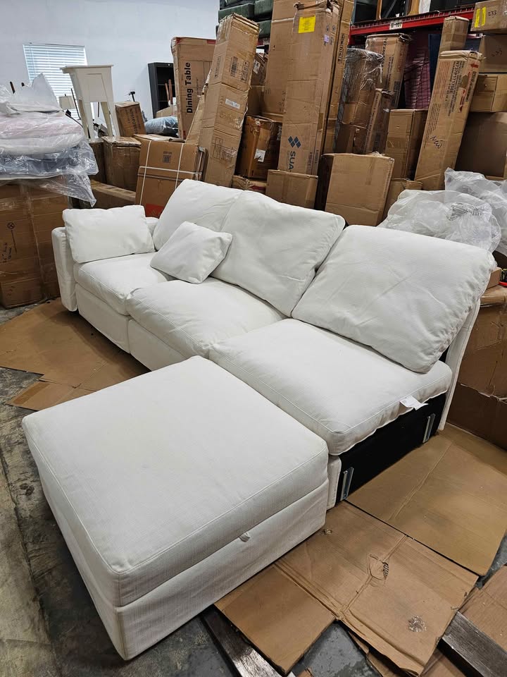  4-pieces Cloud Couch, Oversized Modular Sofa With Ottoman 101" x35"