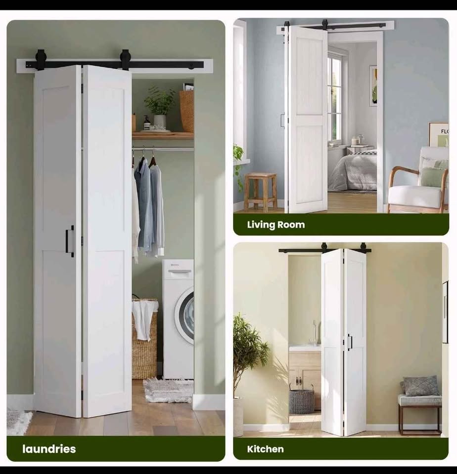 Bifold Barn Door 32'' x 84'',Bi-Fold Sliding Closet Doors with Hardware Kit