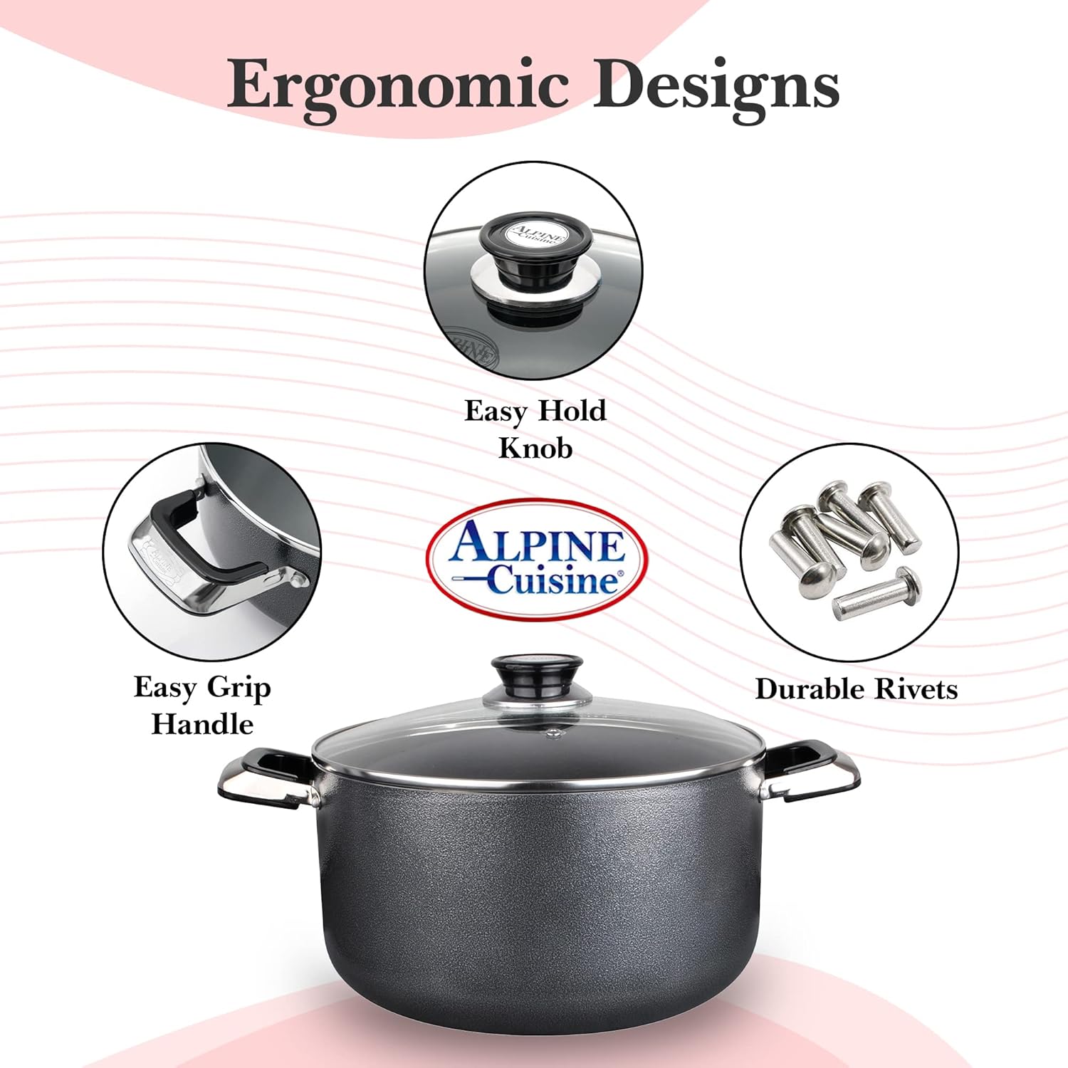 Alpine Cuisine 24 Quart Non-stick Stock Pot with Tempered Glass Lid, Aluminum Dutch Oven 