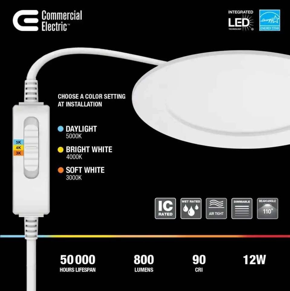  (12 Pack) Pro Value Series LED 6 in Round Adj Color Temp Canless Recessed Light