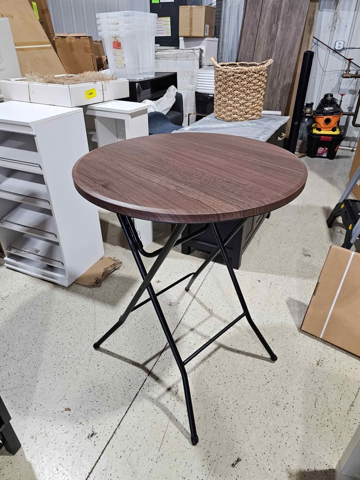 31" Round High-Top Folding Table, Walnut