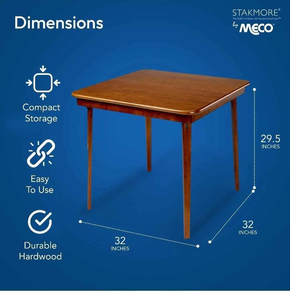  Stakmore Straight Edge 32" Square Folding Card Table, Fruitwood Finish