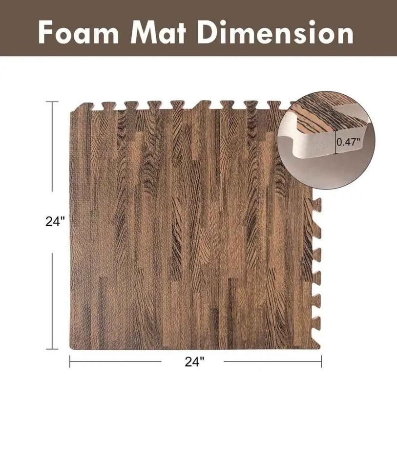 (4-Pack) 24" x 24" x 0.47" Dark Wood Grain EVA Interlocking Foam Floor Mat for Exercise