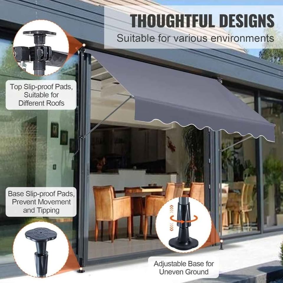  VEVOR Manual Retractable Awning, 118" Outdoor Retractable Patio Awning Sunshade Shelter