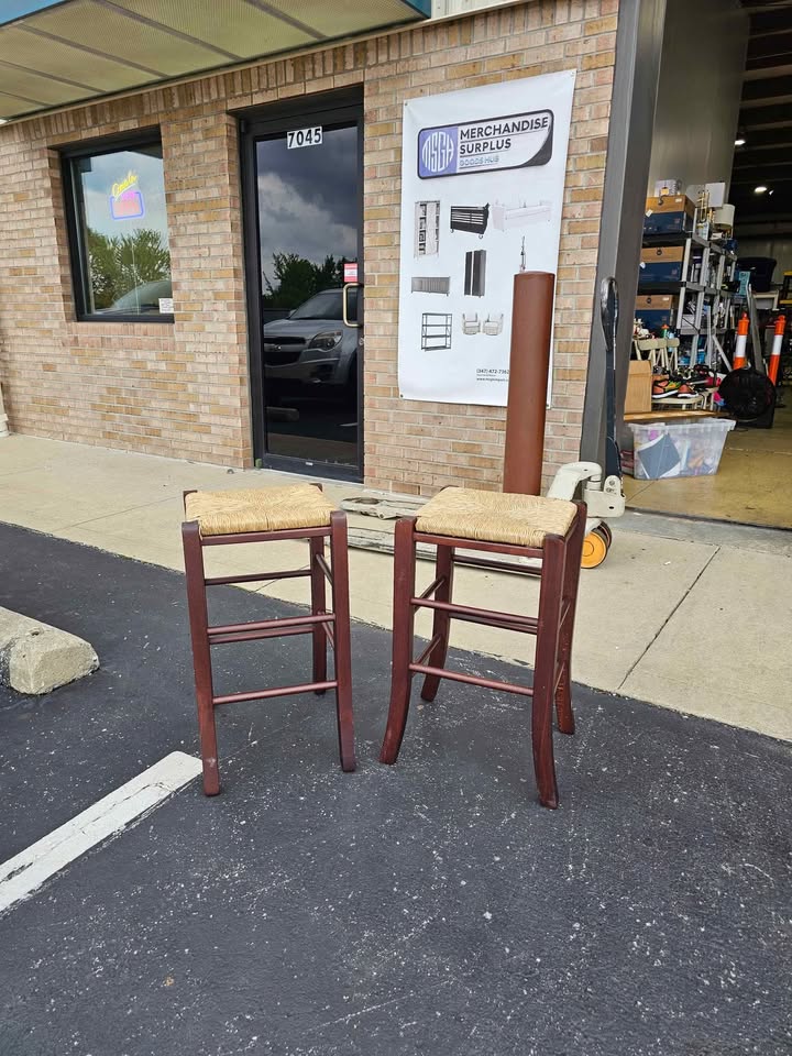 Backless Set of Two Wood 24.4" Counter Stools in Walnut Brown