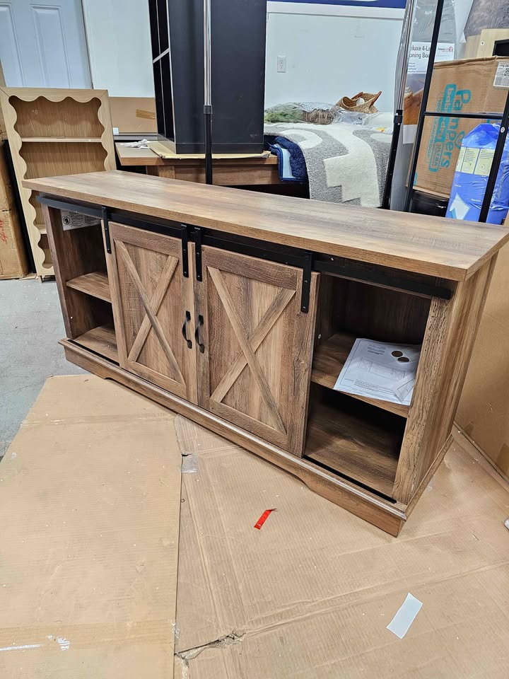  Walker Edison Modern Farmhouse Barn Door TV Stand for TVs up to 65", Reclaimed Barnwood