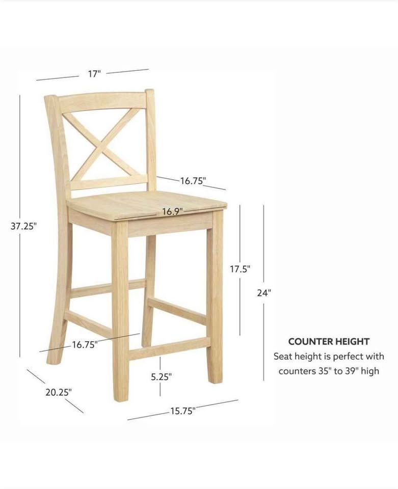 Alexandria X Back 24 in. Natural Unfinished High Back Wood Counter Stool with Wood Seat
