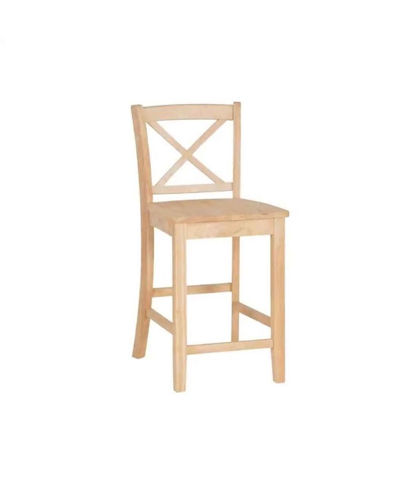Alexandria X Back 24 in. Natural Unfinished High Back Wood Counter Stool with Wood Seat