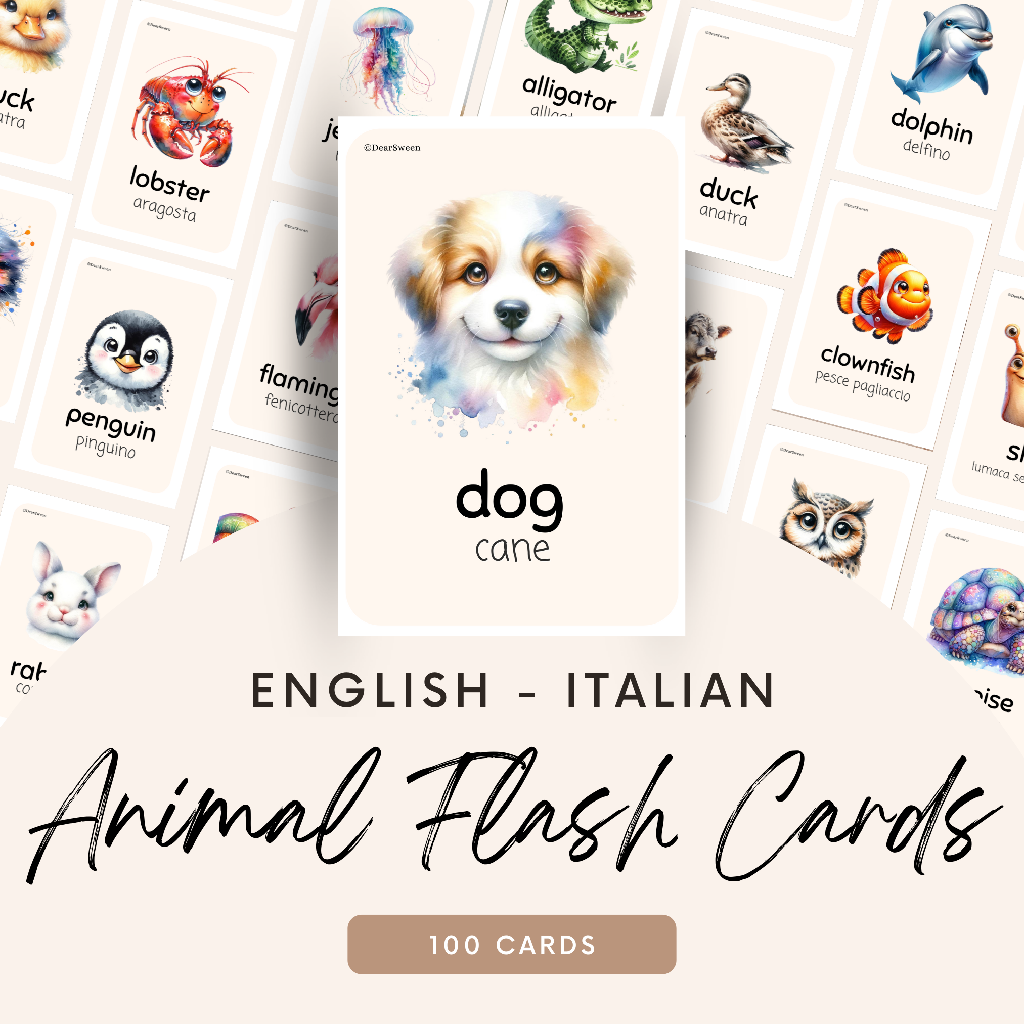 Animal Printable Flash Cards (English - Italian)