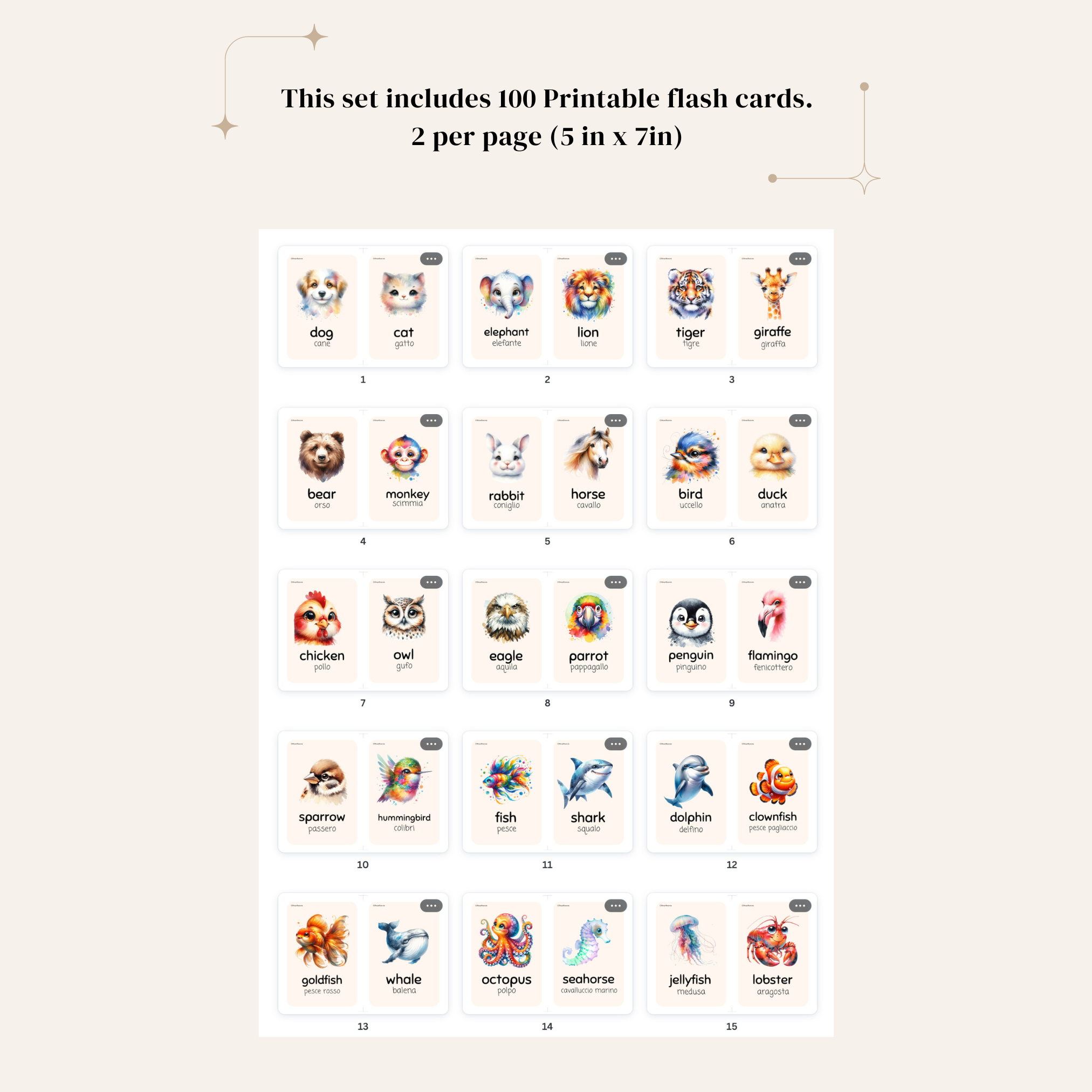 Animal Printable Flash Cards (English - Italian)