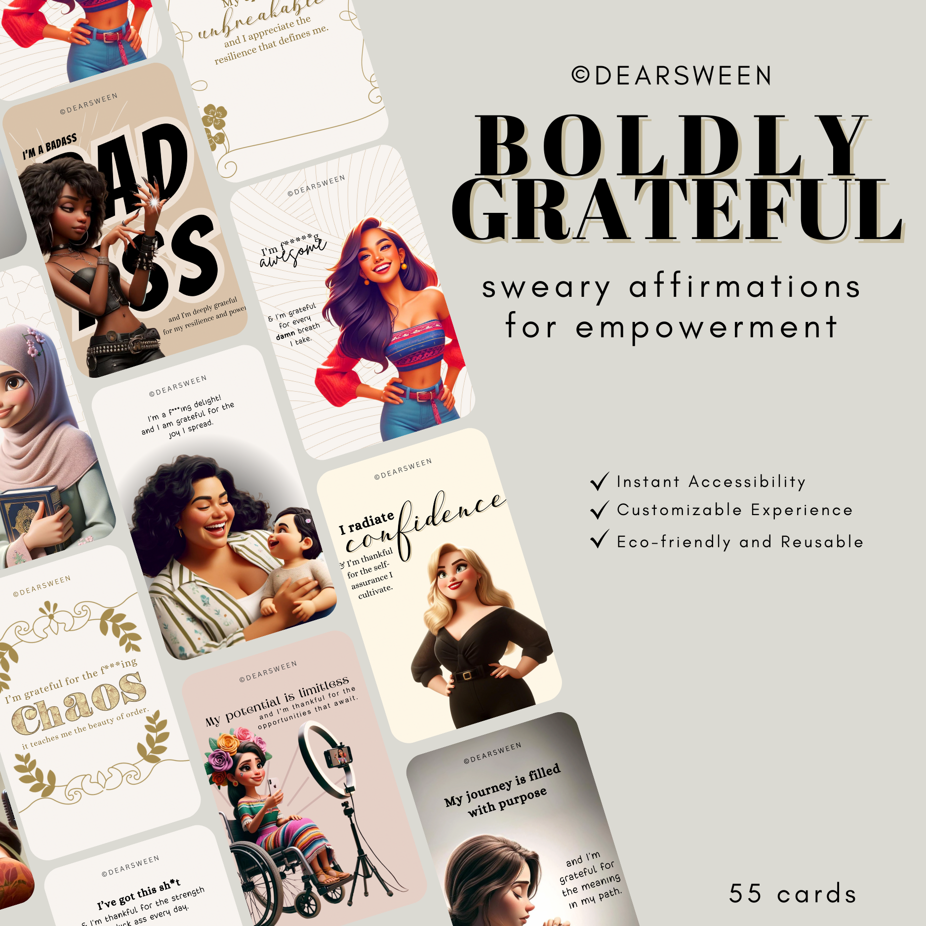 Boldly Grateful: Sweary Affirmation Printable Cards for Empowerment