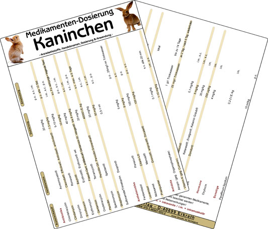 Medikamenten-Dosierung Kaninchen -Arzneiwirkstoffe, Handelsnamen, Dosierung & Anwendung-