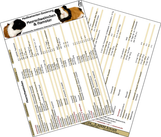 Medikamenten-Dosierung Meerschweinchen & Hamster -Arzneiwirkstoffe, Handelsnamen, Dosierung & Anwendung-