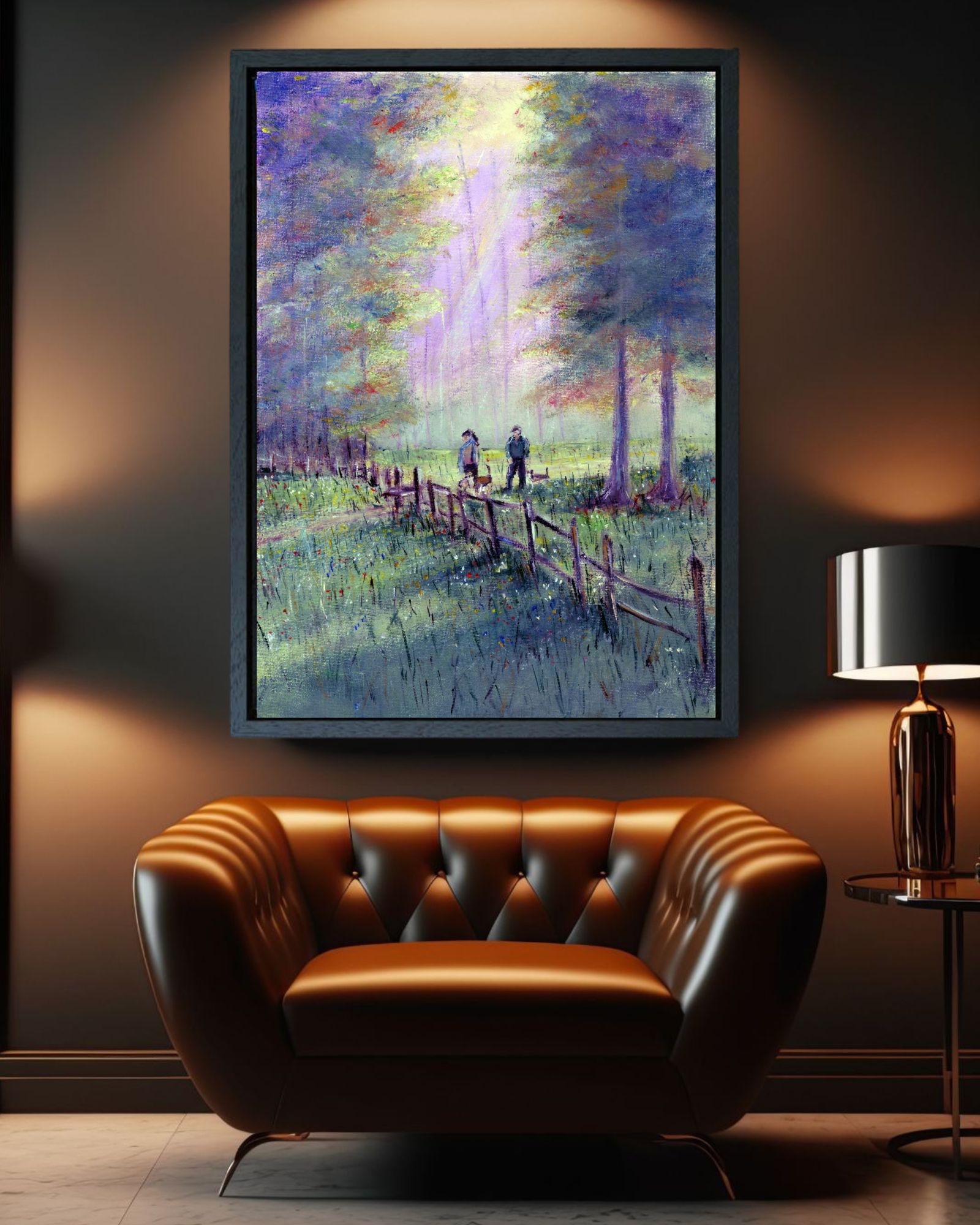 Sunlit Forest Walk Painting - Over The Style - Oil Painting Limited Editions and Original Available. 